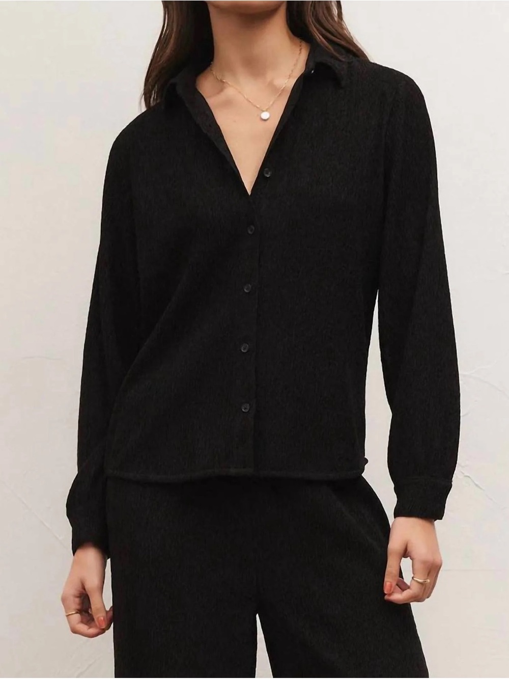 NWT Z Supply Lyrical Black Crinkle Knit Button Down Shirt Size M
